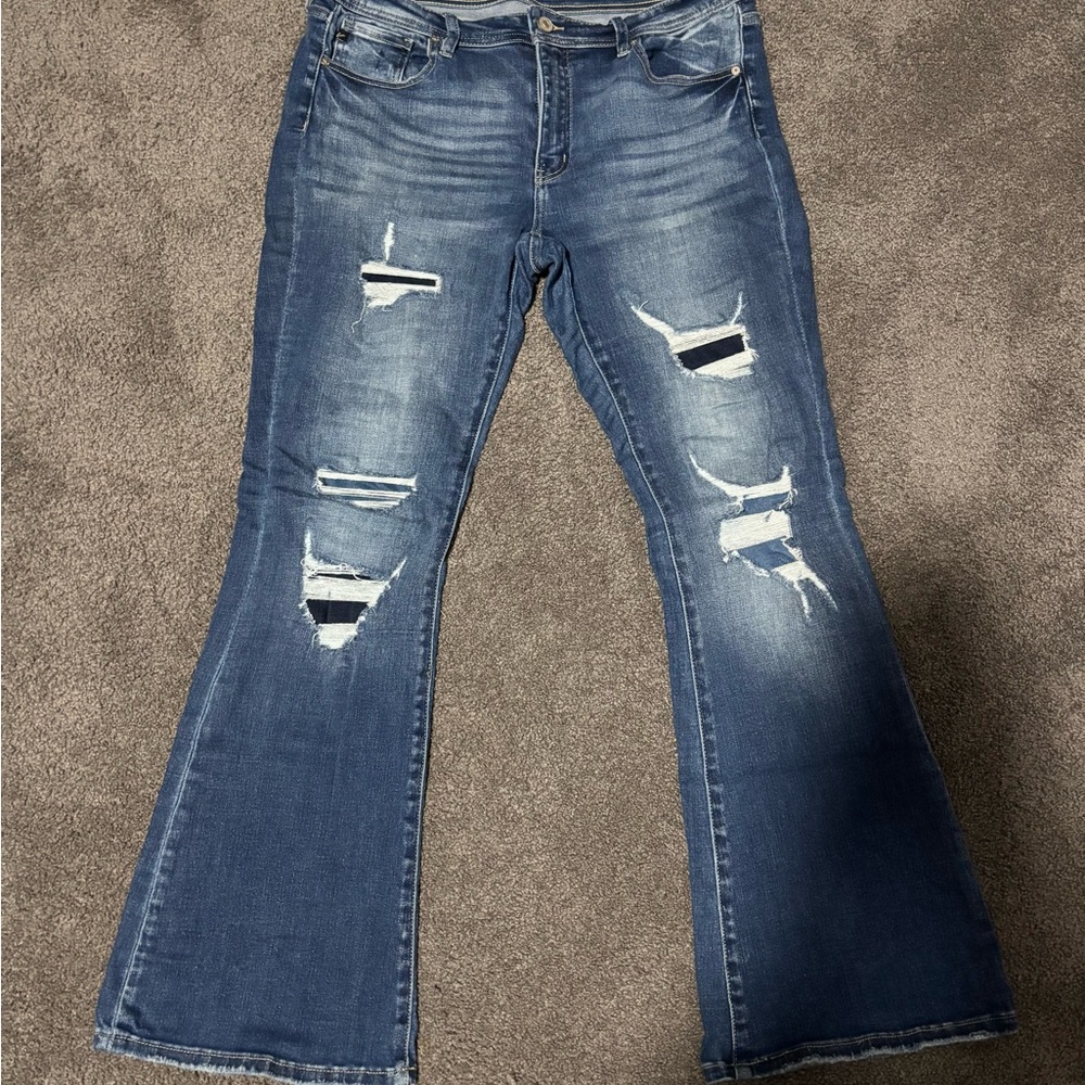 KanCan Distressed Flare Jeans in Blue